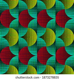 African Wax Print fabric, Seamless kanka kikoy ornament for your design, colorful tribal motifs, overlapping geometric elements. Vector texture, afro kitenge textile, Ankara fashion style background