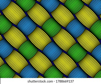 African Wax Print fabric, weaved fiber decorative pattern, ethnic handmade ornament for your design, colorful tribal motifs, braid of wave geometric elements. Vector texture, afro textile Ankara style