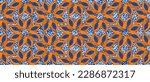 African wax print pattern. seamless beautiful Kitenge, chitenge, dutch wax, and Angara style. geometric shapes fashion design in colorful. orange botanical flower on blue background. African Wax Print