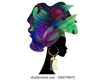 African wedding hairstyle Head wrap, colorful head scarf, beautiful portrait Afro Woman in Traditional Head tie Scarf Turban. African clothing Kente, Shenbolen Ankara head wraps fabric design isolated