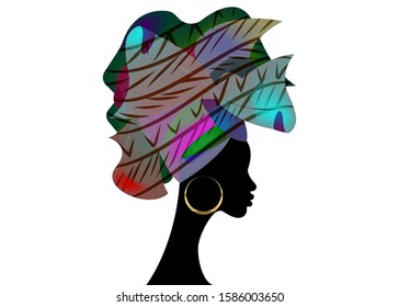 African wedding hairstyle Head wrap, colorful head scarf, beautiful portrait Afro Woman in Traditional Head tie Scarf Turban. African clothing Kente, Shenbolen Ankara head wraps fabric design isolated