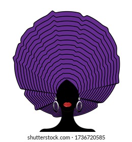 African Wedding Head Wraps. Afro beauty. Portrait of the young black woman in a turban. African-American girl headtie Nigerian style Vector illustration isolated on white background 