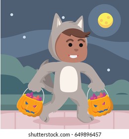 african werewolf guy costume with candy bag