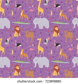 African wild animals outdoor graphic travel seamless pattern background