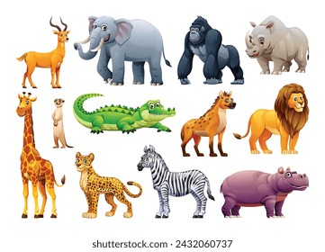 African wild animals set. Vector cartoon illustration