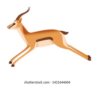 African wild black-tailed gazelle with long horns cartoon animal design flat vector illustration on white background side view antelope running