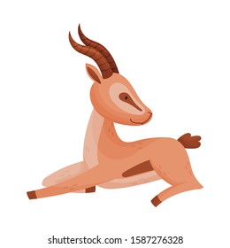 African Wild Brown-tailed Gazelle with Horns Vector Illustration