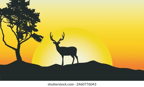 African wild deer in sundown. Vector