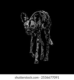 african wild dog hand drawing vector isolated on black background.