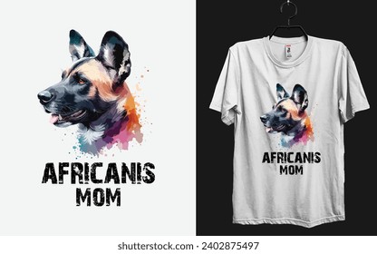 African Wild dog mom watercolor t-shirt template design