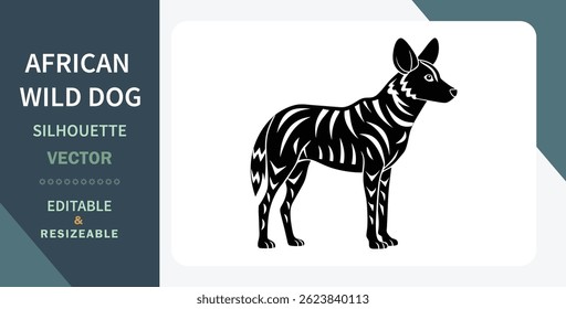 African Wild Dog Silhouette Vector Editable, Resizable Artwork Graphic