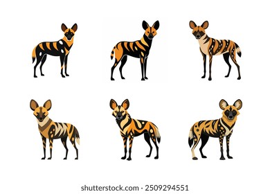 African Wild Dog Vector Illustration - Cartoon, Clipart, and Line Art Design