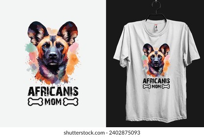 African Wild dog watercolor t-shirt template design