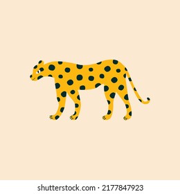 African wild leopard hand drawn vector illustration. Cute isolated safari animal character in flat style for kids logo or icon.