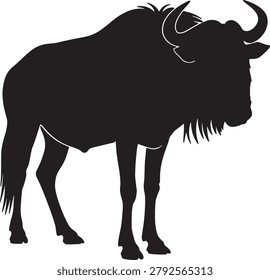 African wildebeest profile shape, gnu mammal outline, savanna wildlife symbol for travel art.
