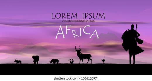 African Wildlife Background. Nature Background. African savanna landscape. safari card. vector.