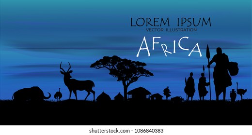 African Wildlife Background. Nature Background. African savanna landscape. safari card. vector.