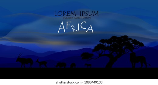 African Wildlife Background. Nature Background. African savanna landscape. safari card. vector.