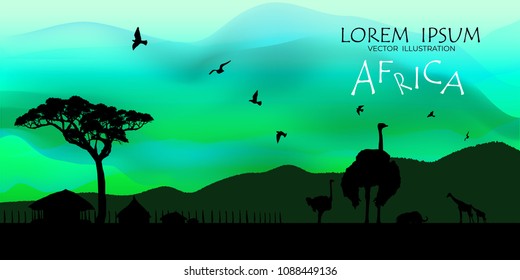 African Wildlife Background. Nature Background. African savanna landscape. safari card. vector.