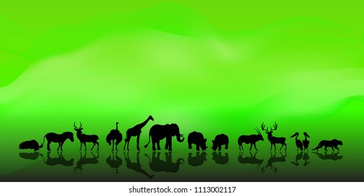 African Wildlife Background. Nature Background. African savanna landscape. safari card. vector.