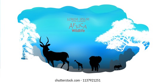 African Wildlife Background. Nature Background. African savanna landscape. safari card. vector. 