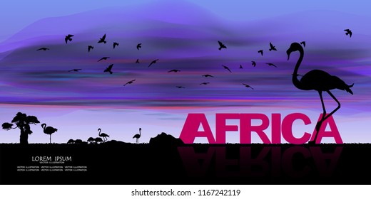 African Wildlife Background. Nature Background. African savanna landscape. safari card. vector illustration. 