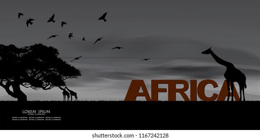 African Wildlife Background. Nature Background. African savanna landscape. safari card. vector illustration. 