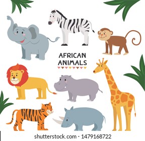 African Wildlife collection isolated on white background