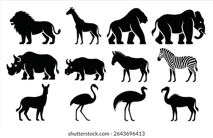 African wildlife silhouette icons set