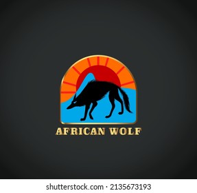 Ilustración vectorial del logo del lobo africano, elemento de diseño para logo, afiche, tarjeta, pancarta, emblema, camiseta. Ilustración del vector	