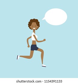 african woman activity running chat bubble female character full length on blue background flat vector illustration