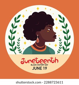 African woman with afro hairstyle. Vector illustration in Juneteenth concept