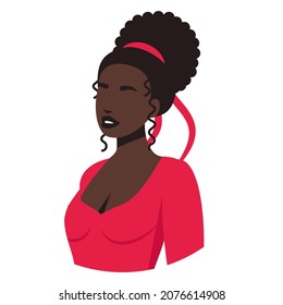 African woman avatar, portrait. young feminine woman with dark skin