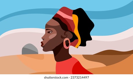 African woman character colorful flat stock illustration, concept of afro woman's beauty