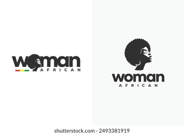 African woman with curly hair logo vector illustration	