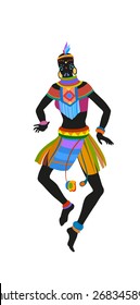 African woman dancing ritual dance in the bright national costume