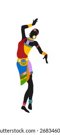 African woman dancing ritual dance in the bright national costume