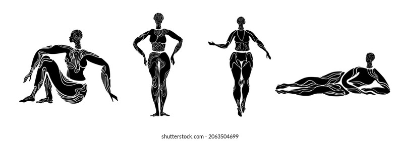 African woman dancing.Black woman vector body.Tribe decor art.Africa fashion.Ethnic diversity women.body positive beauty.Relax yoga