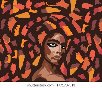 african woman with a deconstructed traditional turban, digital painting, vector illustration