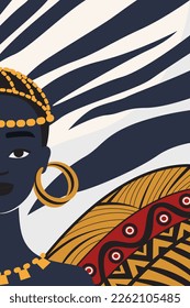 Afrikanische Frau mit ethnischen Ornamenten. Herkömmliche afro-design porträt Vektorgrafik-Illustration