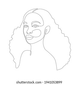 African woman face line drawing. Minimalistic abstract women portrait continuous line art for logo, prints, tattoos, posters, textiles, postcards. Vector illustration