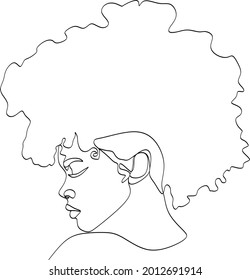 African woman face line drawing. Minimalistic abstract women portrait continuous line art for logo, prints, tattoos, posters, textiles, postcards. Vector illustration