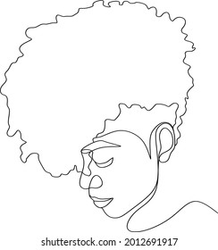African woman face line drawing. Minimalistic abstract women portrait continuous line art for logo, prints, tattoos, posters, textiles, postcards. Vector illustration