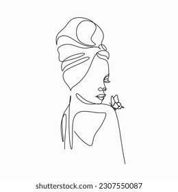 Afrikanische Frau Gesichtszeilenzeichnung. Curly Haar linear. Minimalistische abstrakte Frauen portrait kontinuierliche Linie Kunst für Logo, Drucke, Tattoos, Poster, Textilien, Postkarten. Vektorgrafik