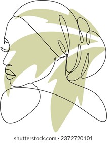 African woman face line drawing. Minimalistic abstract continuous line woman portrait for logo, prints, tattoos, posters, textiles, cards. Vector illustration