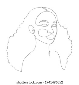 African woman face one line drawing. Abstract women portrait continuous line art for logo, prints, tattoos, posters, textiles, postcards. Vector illustration