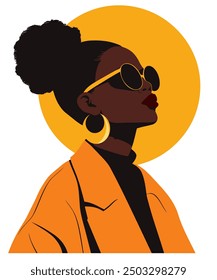 African Woman Fashionable Portrait - Flat Vector Illustration