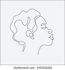 African Woman head lineart illustration. One Line style drawing. 