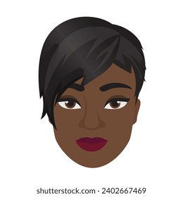 African woman head with short hair. Female with stylish hairstyle cartoon vector illustration