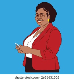 African woman holding a cell phone while smiling